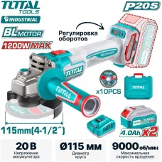 Угловая шлифмашина Total TAGLI271532 (с 2-мя АКБ, кейс)