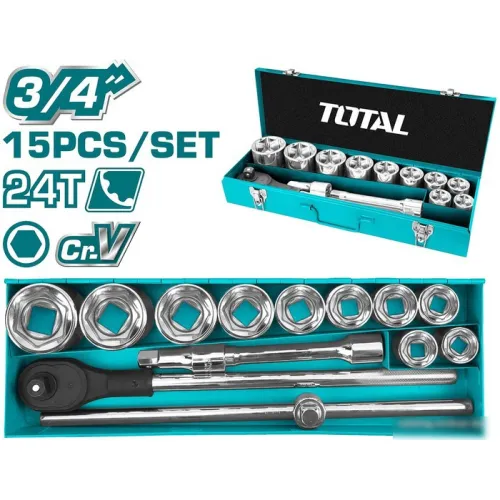Набор трещотка с головками Total THT341151 (15 предметов)